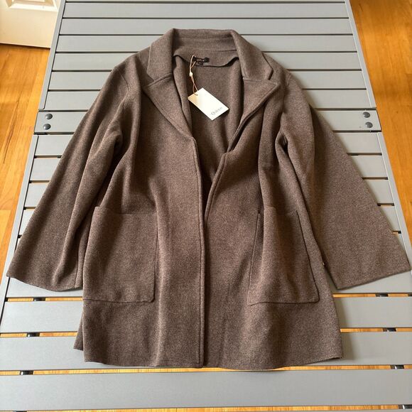 Quince Cardigan Womens Large Brown Organic Cotton Open Front Formal Notch Blazer - Picture 2 of 8
